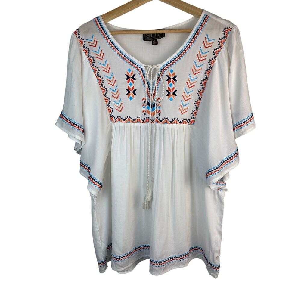 Cowgirl Up Women's M Embroidered Flutter‎ Sleeve Peasant Top *